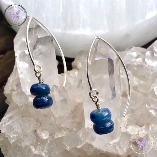 Blue Kyanite Rondelle Silver Angled Earrings